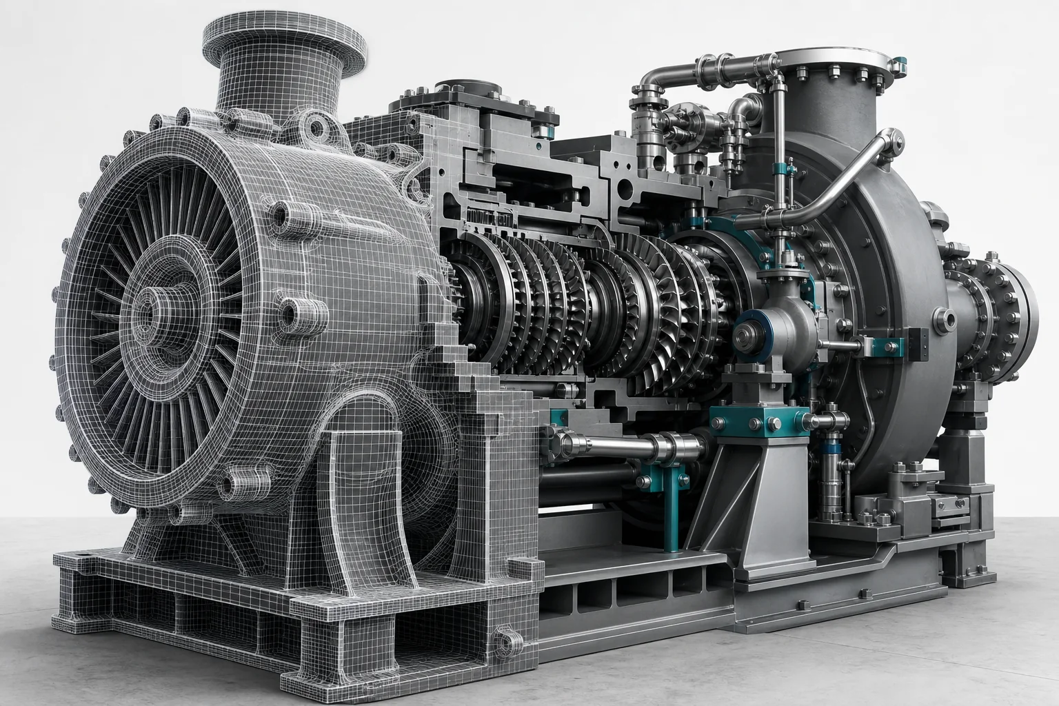 Wireframe and solid detail of a manually modeled industrial machine